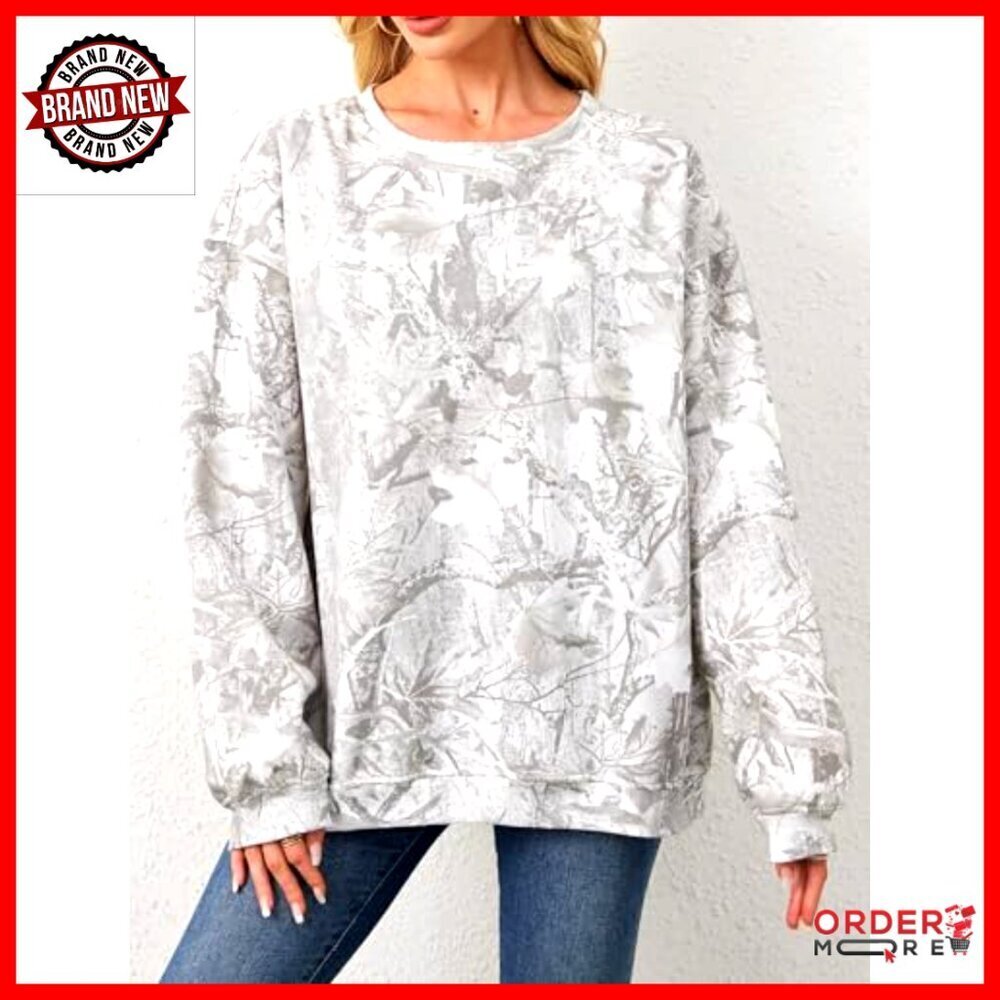 Oversized Fleece Crewneck Sweatshirt Camo Pullover Top Hunting Style - Picture 4 of 7